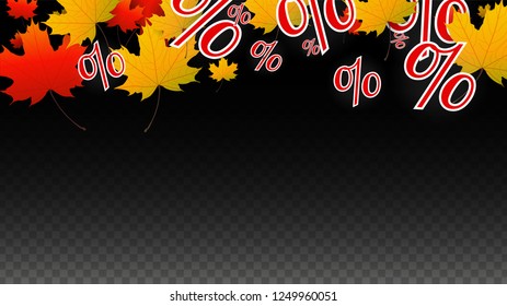 Vector Red Percentage Sign Confetti on Transparent. Percent Sale Background. Business, Economics, Finance Print. Discount Illustration. Promotion Poster. Black Friday Banner. Special offer Template.