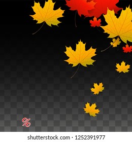 Vector Red Percentage Sign Confetti on Transparent. Percent Sale Background. Business, Economics, Finance Print. Discount Illustration. Promotion Poster. Black Friday Banner. Special offer Template.