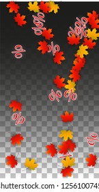 Vector Red Percentage Sign Confetti on Transparent. Percent Sale Background. Business, Economics, Finance Print. Discount Illustration. Promotion Poster. Black Friday Banner. Special offer Template.