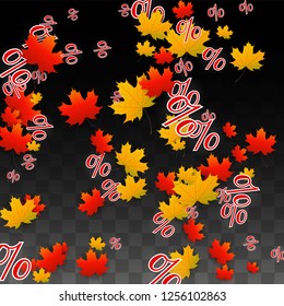 Vector Red Percentage Sign Confetti on Transparent. Percent Sale Background. Business, Economics, Finance Print. Discount Illustration. Promotion Poster. Black Friday Banner. Special offer Template.