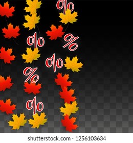Vector Red Percentage Sign Confetti on Transparent. Percent Sale Background. Business, Economics, Finance Print. Discount Illustration. Promotion Poster. Black Friday Banner. Special offer Template.