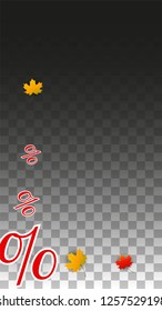 Vector Red Percentage Sign Confetti on Transparent. Percent Sale Background. Business, Economics, Finance Print. Discount Illustration. Promotion Poster. Black Friday Banner. Special offer Template.