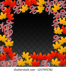Vector Red Percentage Sign Confetti on Transparent. Percent Sale Background. Business, Economics, Finance Print. Discount Illustration. Promotion Poster. Black Friday Banner. Special offer Template.