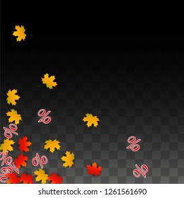 Vector Red Percentage Sign Confetti on Transparent. Percent Sale Background. Business, Economics, Finance Print. Discount Illustration. Promotion Poster. Black Friday Banner. Special offer Template.