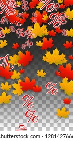 Vector Red Percentage Sign Confetti on Transparent. Percent Sale Background. Business, Economics, Finance Print. Discount Illustration. Promotion Poster. Black Friday Banner. Special offer Template.
