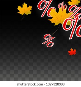 Vector Red Percentage Sign Confetti on Transparent. Percent Sale Background. Business, Economics, Finance Print. Discount Illustration. Promotion Poster. Black Friday Banner. Special offer Template.