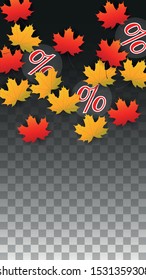 Vector Red Percentage Sign Confetti on Transparent. Percent Sale Background. Business, Economics, Finance Print. Discount Illustration. Promotion Poster. Black Friday Banner. Special offer Template.