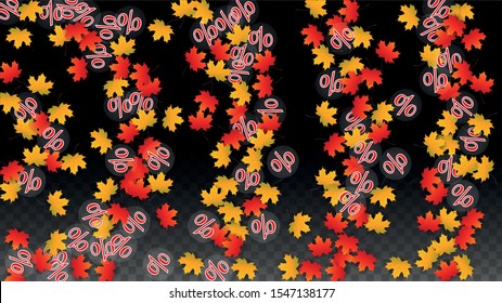 Vector Red Percentage Sign Confetti on Transparent. Percent Sale Background. Business, Economics, Finance Print. Discount Illustration. Promotion Poster. Black Friday Banner. Special offer Template.