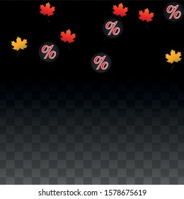 Vector Red Percentage Sign Confetti on Transparent. Percent Sale Background. Business, Economics, Finance Print. Discount Illustration. Promotion Poster. Black Friday Banner. Special offer Template.