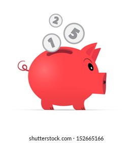 Vector Red Piggy Bank Isolated on White Background