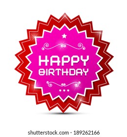 Vector Red and Pink Happy Birthday Label on White Background