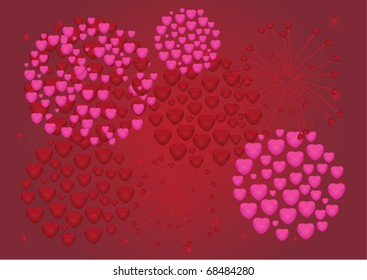 vector red and pink heart fireworks