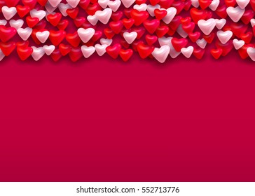 Vector red and pink hearts horizontal seamless pattern romantic valentines day