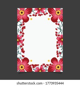Tarjeta de saludo de flores de guion rojo vectorial y rosa y plantilla de invitación para la boda o cumpleaños del día de San Valentín.