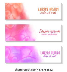 Vector red, pink, purple abstract watercolor design banner template. Watercolor texture horizontal background