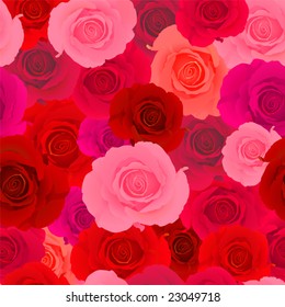 Vector. Red & Pink Rose Seamless Pattern