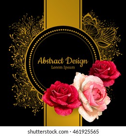 vector red and pink roses illustration. invitation card.