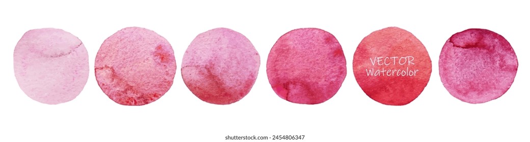 Vector Red Pink Watercolor dot set. Hand painted Spots on white background. Round, circle Isolated. Harmonious range of pink red colors. Blobs of different color. For Wedding dress code card