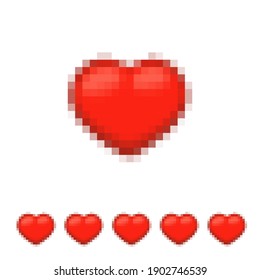 vector red pixel heart isolated on white background
