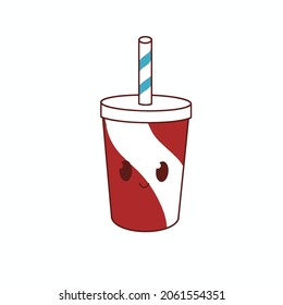 vector red plastic cup with lid and straw ,clip art ,Cute cartoon.