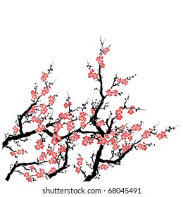 vector of red plum tree.