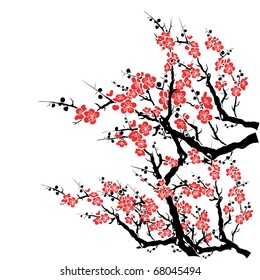 vector of red plum tree.