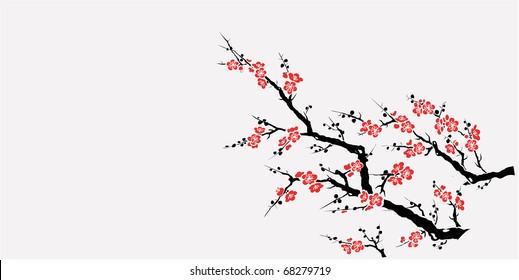 vector of red plum tree.