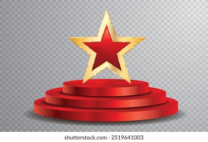 vector red podium with red star with golden frame