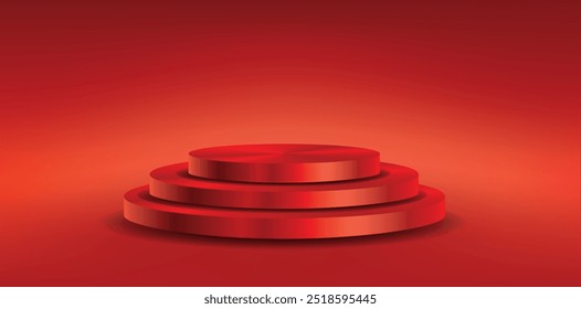 vector red podium with three steps