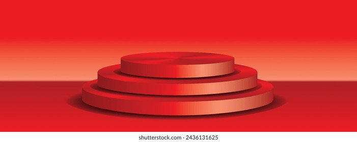 vector red podium with tree steps