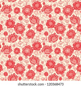 Vector red poppy flowers seamless pattern background with hand drawn floral elements.