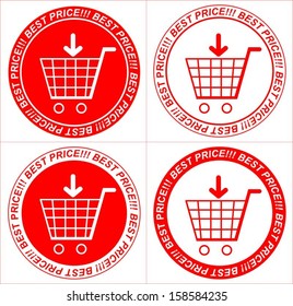 Vector red price tags, stickers, trolley