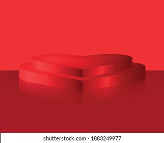 Vector red product background with heart-shaped podium.