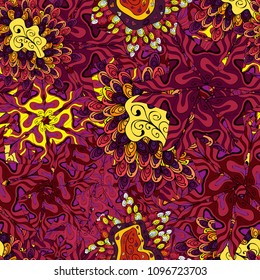 Vector. Red, purple and black colors. Seamless Abstract Retro Background Design. Tender fabric pattern. .