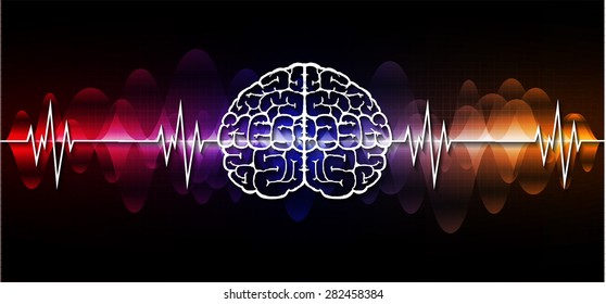 vector red purple orange brain processes technology, creative idea concept. wave. ecg, ekg, electrocardiogram.