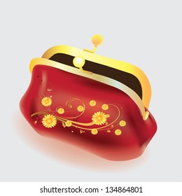 vector red purse with a pattern on a white background