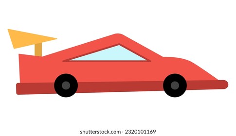 Vector red racing car. Funny speedy automobile for kids. Cute sport track vehicle clip art. Retro transport icon isolated on white background
