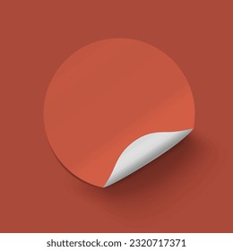 Vector red realistic round paper adhesive stickers with curved corner on red background.