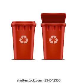 Vector Red Recycle Bin for Trash and Garbage Isolated on White Background