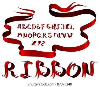 Vector red ribbon alphabet on a white background