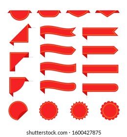Vector red ribbon banner set. Flat red ribbon for promotion, discount label in product sales.