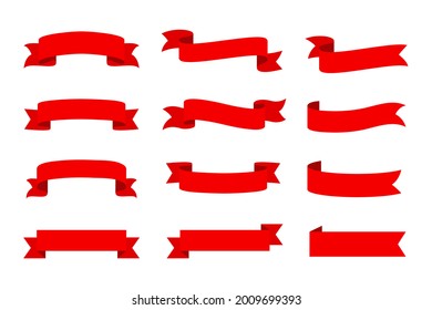 Vector red ribbon banner set. Flat red ribbon for promotion, discount label in product sales.