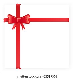 Vector red ribbon with bow on white box