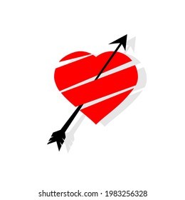 vector red ribbon forming love symbol and one black arrow