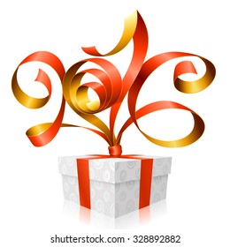 Vector red ribbon and gift box. Symbol of New Year 2016