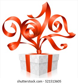 Vector red ribbon and gift box isolated on white background. Symbol of New Year 2017