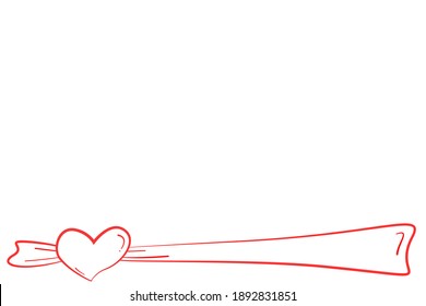 Vector - Red ribbon heart on white background. Doodle style. Copy space. Minimal image. Can be use for invitation card, web.