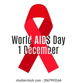 Vector red ribbon with inscription. AIDS and HIV medical symbol. December 1 is the World AIDS Day.