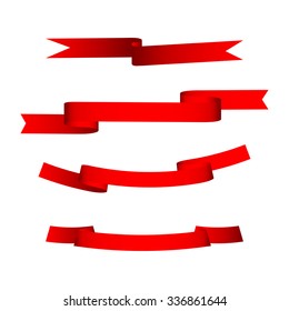 Vector red ribbons set. Christmas decorations.