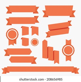 Vector Red ribbons set. Elements isolated on white